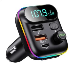 Transmissor FM Bluetooth Veicular com USB-C, Leitor MP3 e Carregador Rápido para Carro