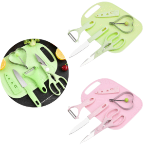Kit Utensílios de Cozinha Luatek LCC-2331 – 5 Peças (Faca, Tábua, Tesoura, Descascador, Forma Omelete)