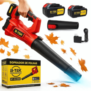 Soprador de Folhas Portátil B-TEK 1200W 48V Sem Fio Recarregável Para Jardim com 2 Baterias