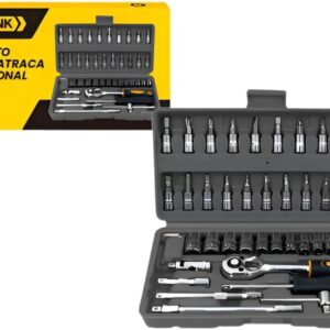 Conjunto Chaves Catraca Profissional 46 Peças Bomvink Soquetes Bits Aço Reversível Com Maleta
