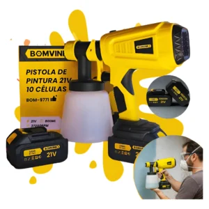 Pistola de Pintura Elétrica Sem Fio 21V Bomvink Pulverizadora Profissional Portátil 2 Baterias 800ml