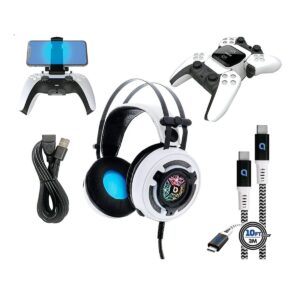 Kit Pro PS5 Headset 50mm + Base Carregadora Dual + Suporte Celular