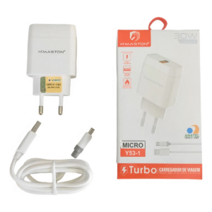 Carregador 30W V8 Hmaston Y53-1 Turbo Rápido Bivolt Cabo Micro USB Fonte Celular Android