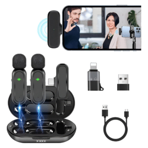 Microfone Duplo Lapela Sem Fio Profissional ios Android Preto