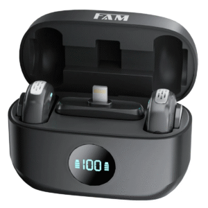 Microfone Lapela Duplo Sem Fio FAM Bell M2 iPhone Android Tipo-C