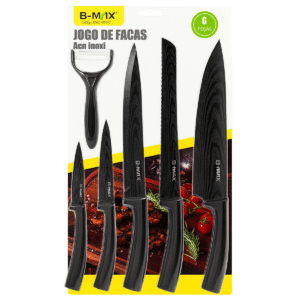 Jogo De Facas 6 Peças B-Max BM-DJ517 Aço Inox Cozinha Profissional