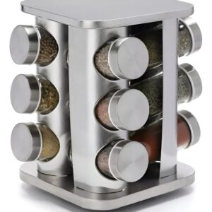 Porta Temperos Giratório Inox TIKKA 13 Peças com 12 Potes de Vidro Organizador Giratório de Cozinha