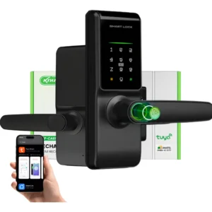 Fechadura Inteligente KNUO KP-CA614 Porta Residencial Biométrica Senha Cartão Abertura Remota Alta Segurança Digital