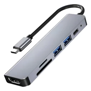 Adaptador USB-C 6 em 1 Kapbom KA-6051 Hub Multiport HDMI USB 3.0 SD TF PD Cinza