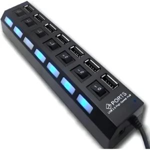 Hub USB 2.0 7 Portas Lehmox LEY-02 Expansor de Conexões para PC, Notebook e Periféricos