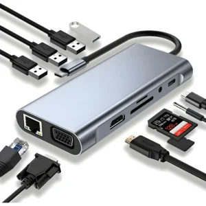 Adaptador Hub USB C 11 em 1 Peinin PEI-HUB12 HDMI USB 3.0 SD TF PD RJ45 Macbook iPad Notebook