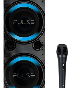 Caixa de Som Bluetooth Pulse Double SP507 Torre 1800W RMS USB Aux P2 RCA Karaokê LED BivoltSeja bem-vindo à Banca Shallo
