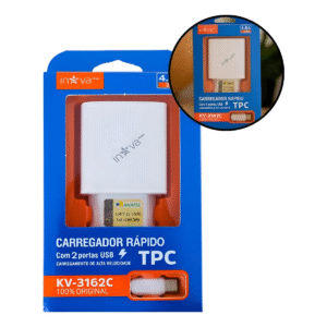 Carregador Tipo C 4.8A Inova KV-3162C Turbo Rápido Bivolt Fonte USB-C Celular Android