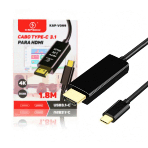 Cabo USB C para HDMI Kapbom KAP-V099 3.1 Conversor Áudio Vídeo 4K Notebook Celular