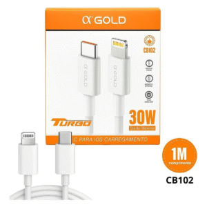 Cabo Tipo C para Lightning CB102 Gold Turbo 1M Carregamento Rápido iPhone Branco