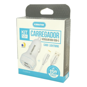 Kit Carregador Veicular CV206UL USB e USB-C 15W com Cabo Lightning 5.0