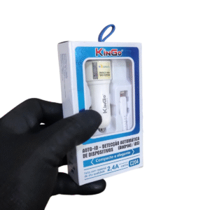 Carregador Veicular Kingo C204 para iPhone 8 com Cabo iOS Carregamento Rápido