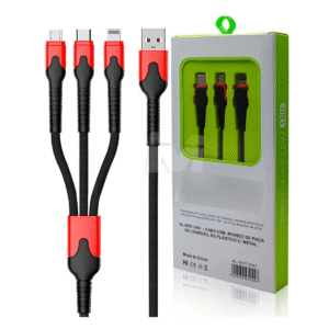 Cabo USB 3 em 1 Altomex AL-2057 1.2M V8 Tipo-C Lightning Carregamento Universal