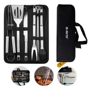 Kit Churrasco 9 Em 1 B-Max BM-F1026 Aço Inox Com Estojo Completo Profissional