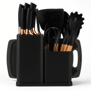 Kit Utensílios De Cozinha Silicone 19 Peças B-Max BM-F995 Com Facas E Tábua Completo
