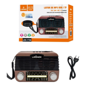 Rádio Portátil Lehmox LES-1798 Bluetooth AM FM USB Solar Recarregável MP3